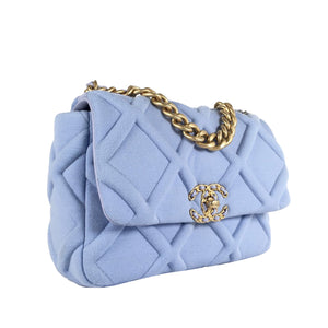 Chanel 19 Flap Bag Medium Blue Jersey Gold