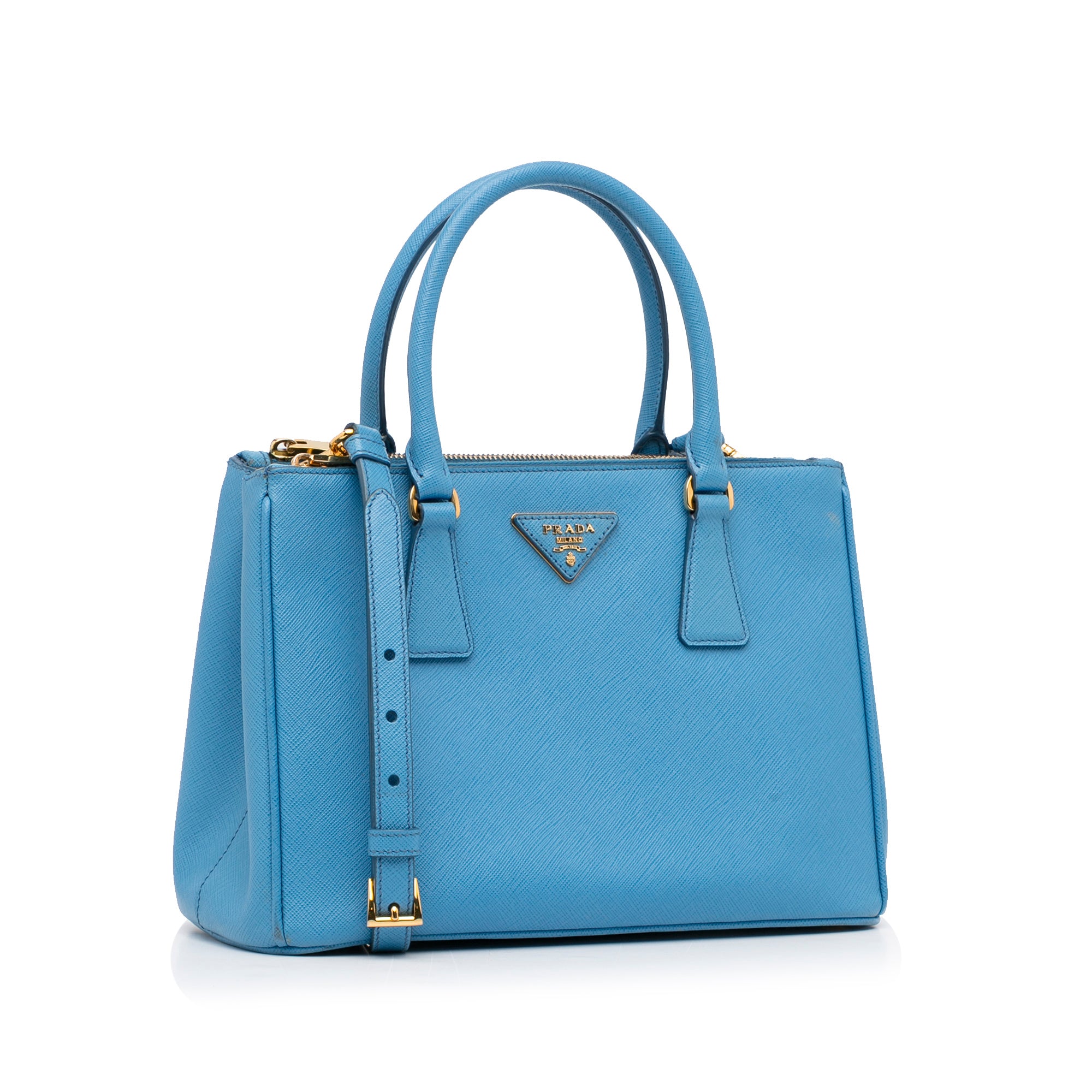 PRADA Double Zip Galleria SAFFIANO BLEU MIDE