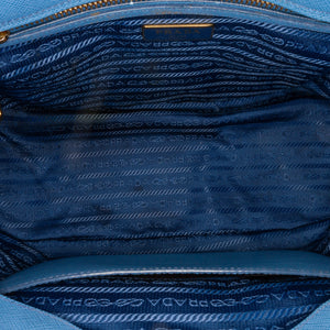 Prada Double Zip Galleria Medium Blue Saffiano