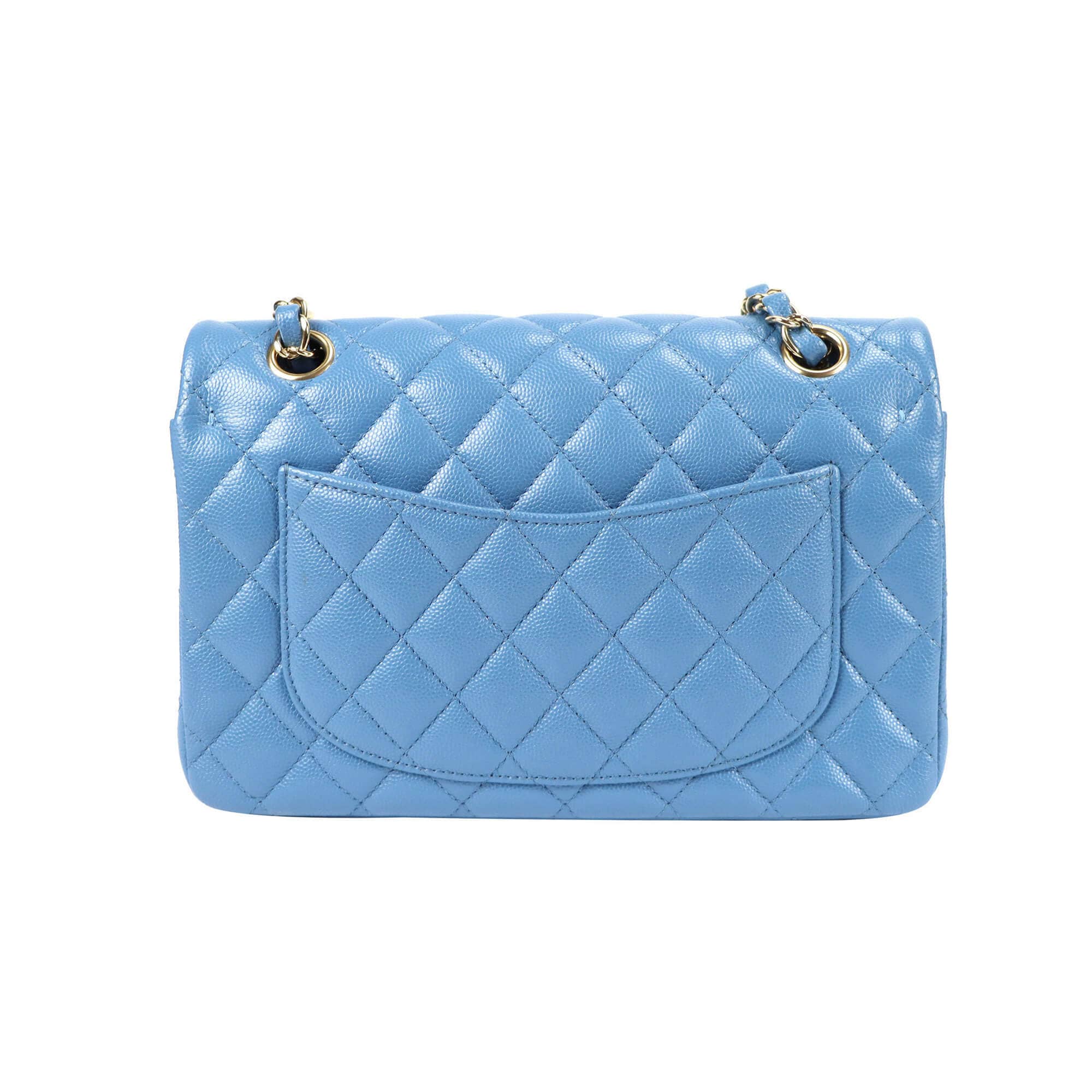Chanel Classic Double Flap Small Blue Caviar Oro chiaro