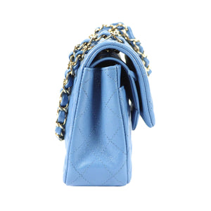 Chanel Classic Double Flap Small Blue Caviar Oro chiaro