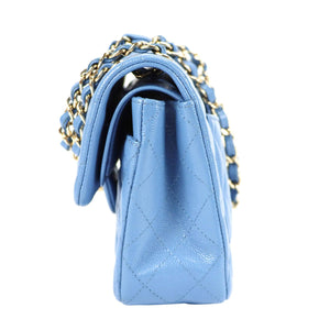 Chanel Classic Double Flap Small Blue Caviar Oro chiaro