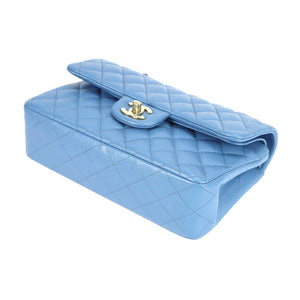Chanel Classic Double Flap Small Blue Caviar Oro chiaro