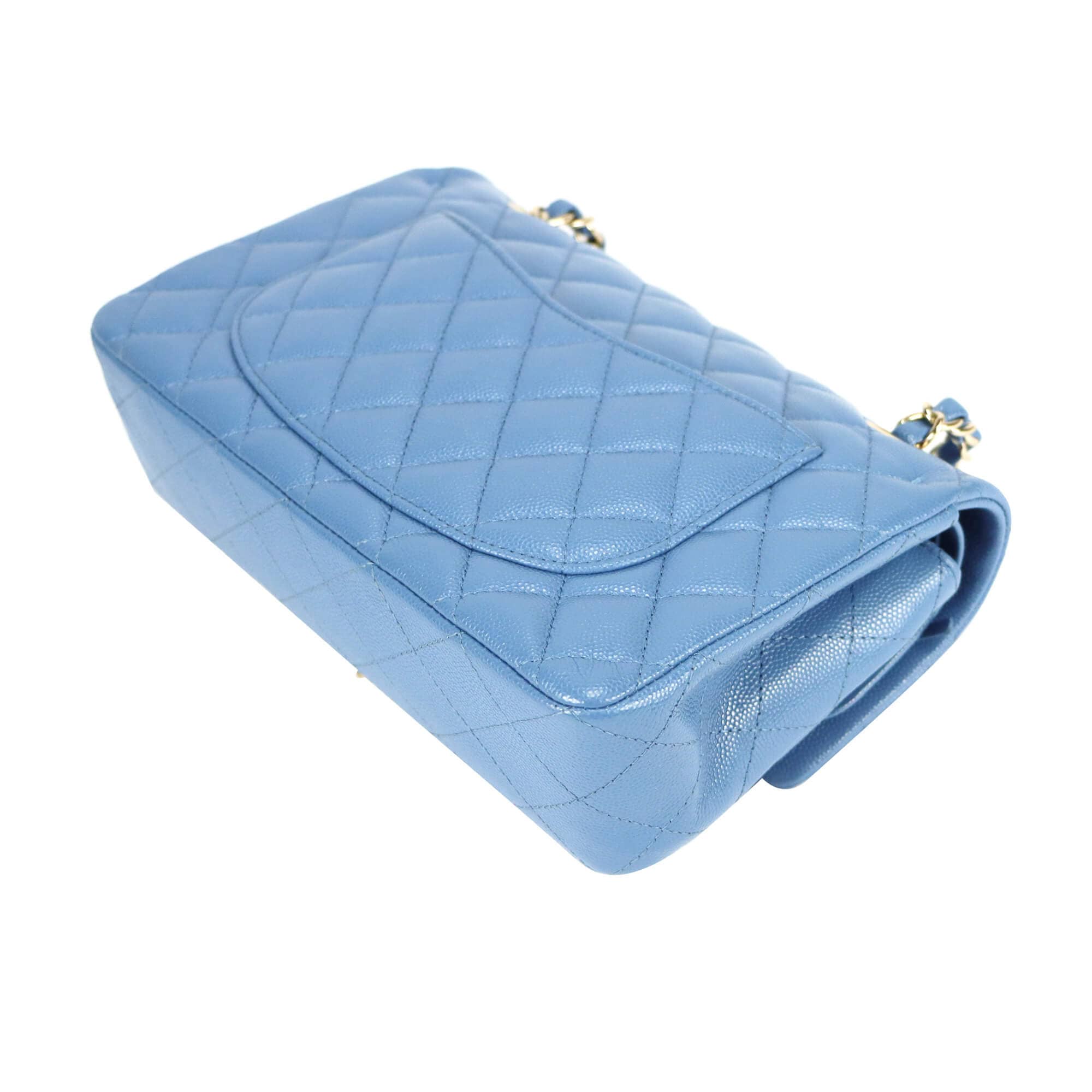 Chanel Classic Double Flap Small Blue Caviar Oro chiaro