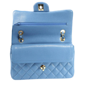 Chanel Classic Double Flap Small Blue Caviar Oro chiaro