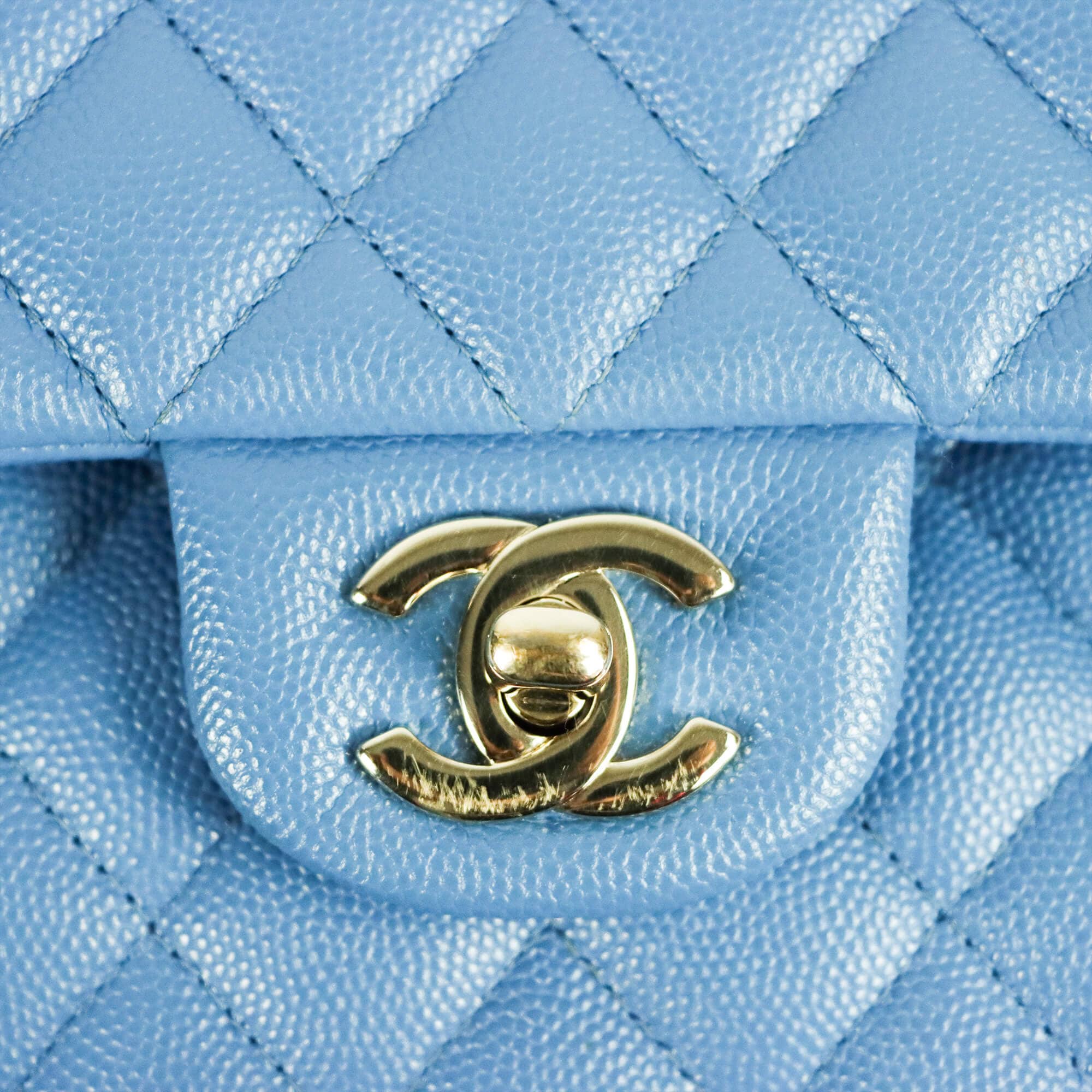 Chanel Classic Double Flap Small Blue Caviar Oro chiaro
