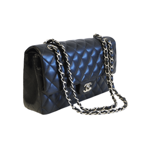 Chanel Classic Double Flap Medium Black Lambskin Silver