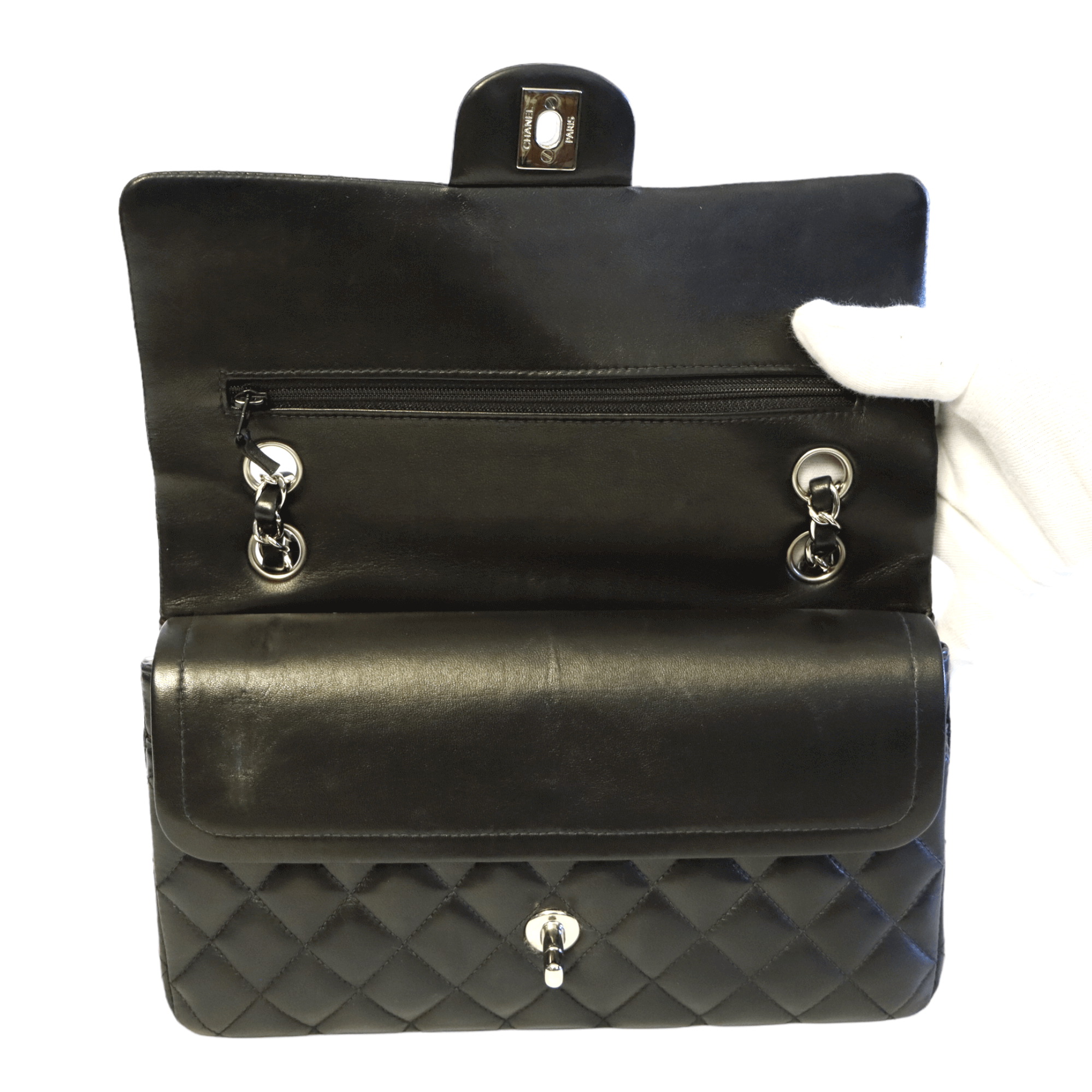 Chanel Classic Double Flap Medium Black Lambskin Silver