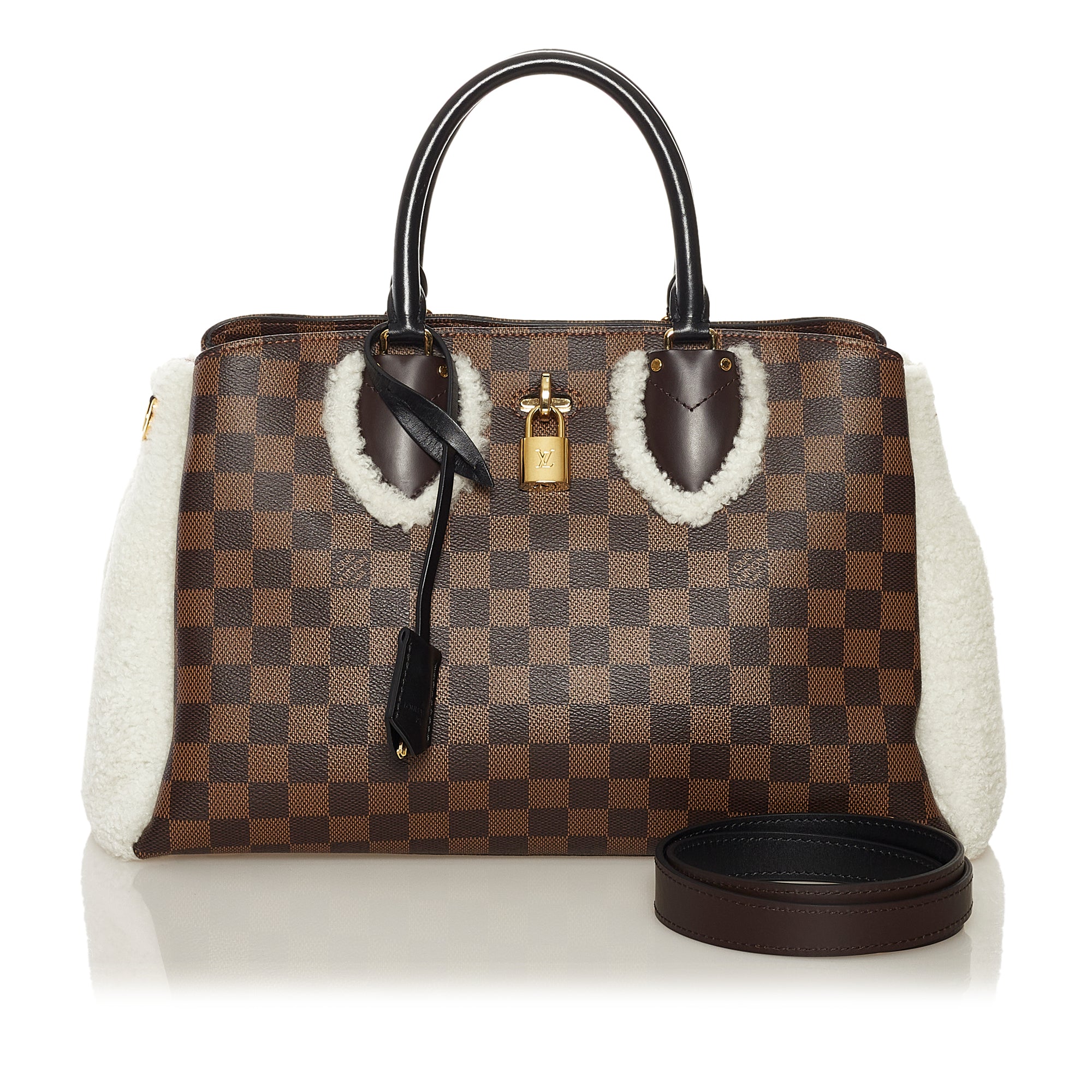 Louis Vuitton Black Grained Calfskin & White Shearling Monogram on My Side mm - Handbag | Pre-owned & Certified | used Second Hand | Unisex