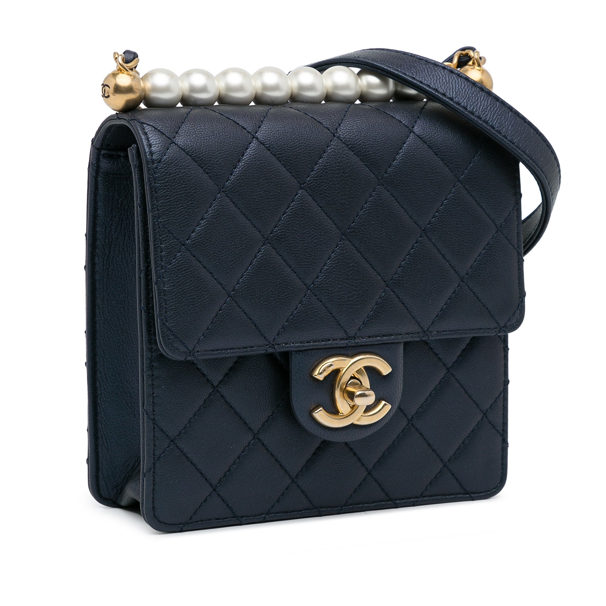 Chanel Flap Bag Chic Pearls Blue Lambskin Gold