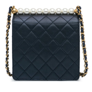 Chanel Flap Bag Chic Pearls Blue Lambskin Gold