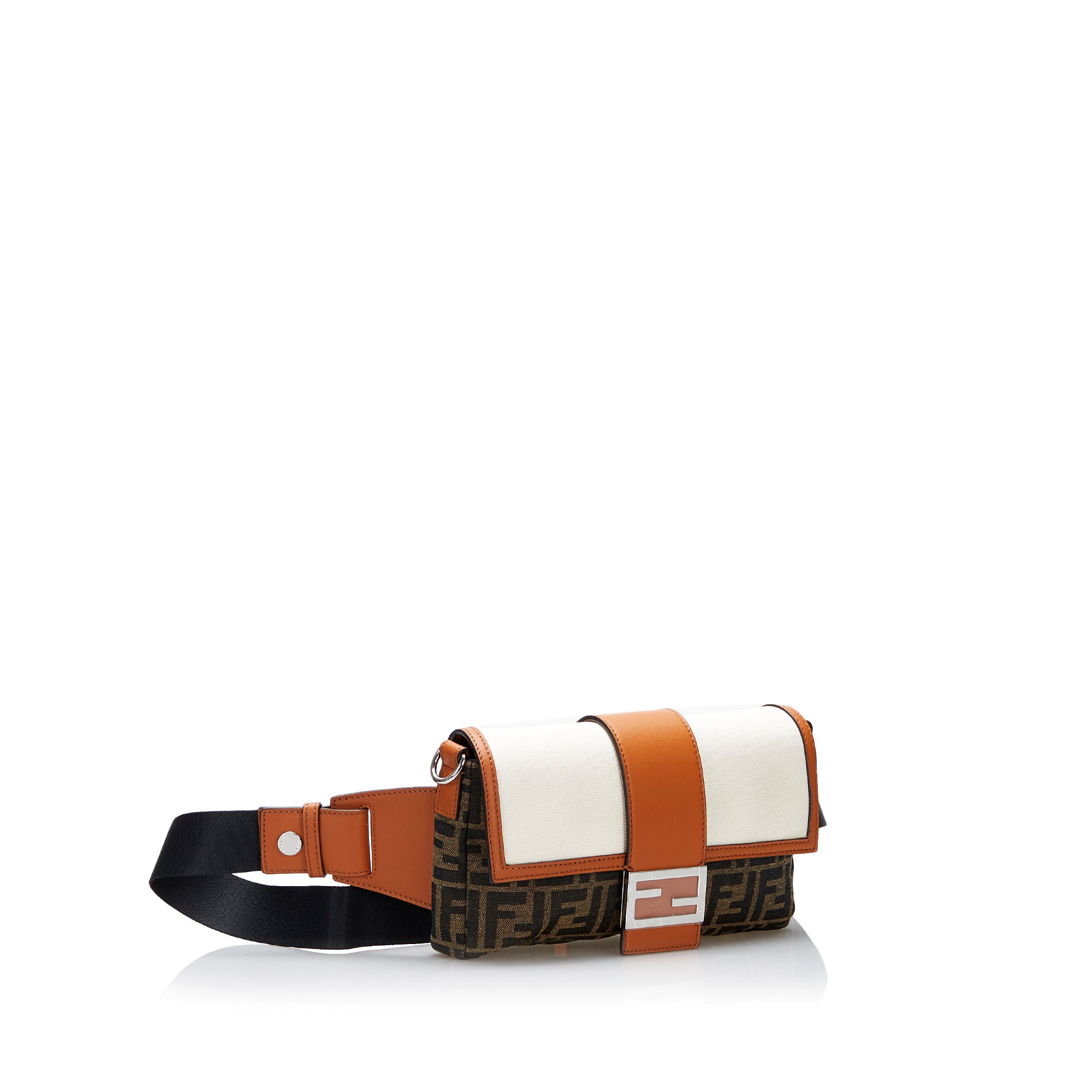 Fendi Zucca Baguette Convertible Sac à courroie en cuir en toile marron