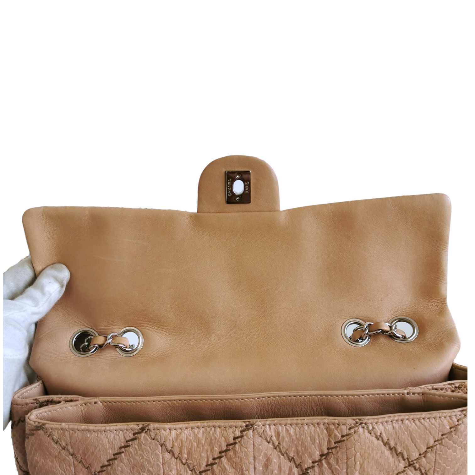 Chanel  Ultra Stitch Flap Bag Beige Python