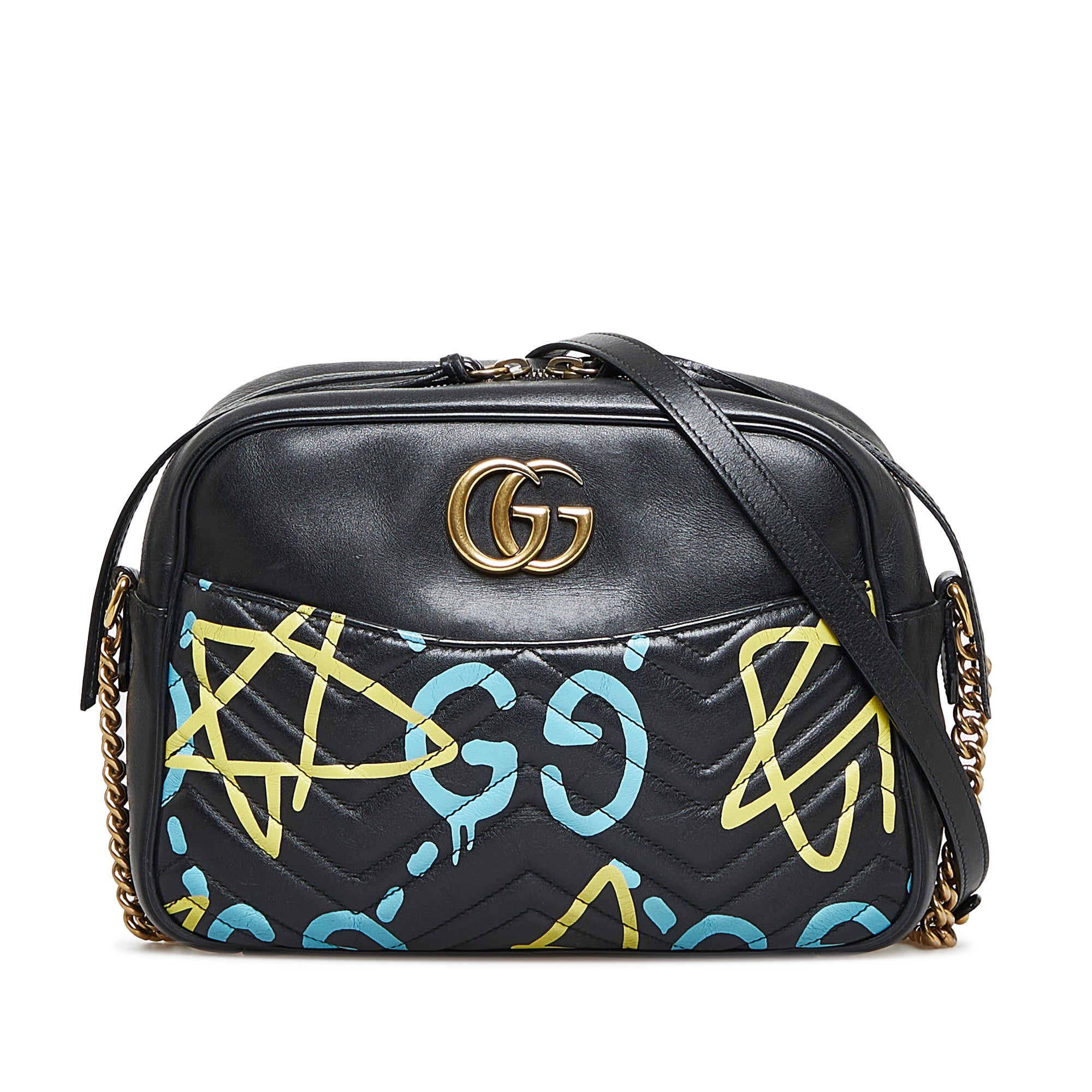 GG GG GG Marmont Ghost Black Stamped Leather