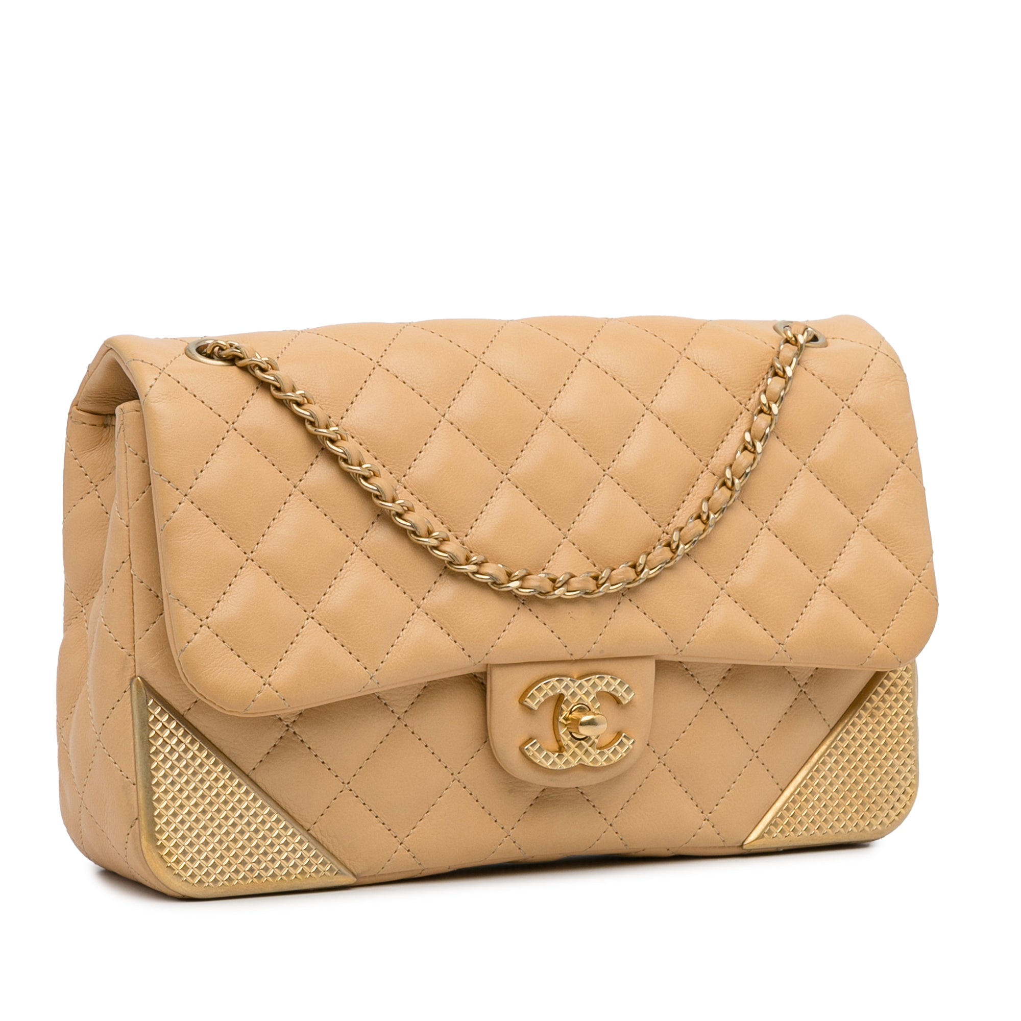 Chanel Classic Medium Yellow Lambskin Metal Edge Gold